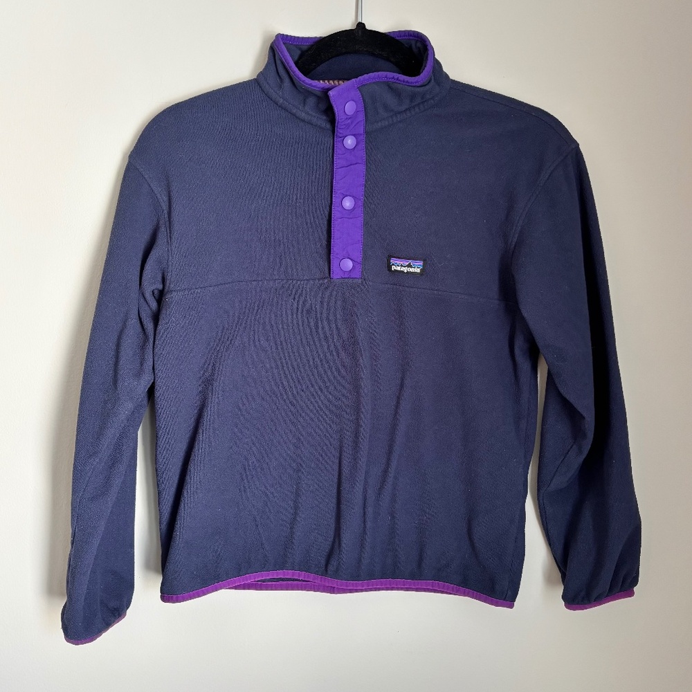 Patagonia Girls Snap-T Fleece Pullover Navy Purple Size L (12)